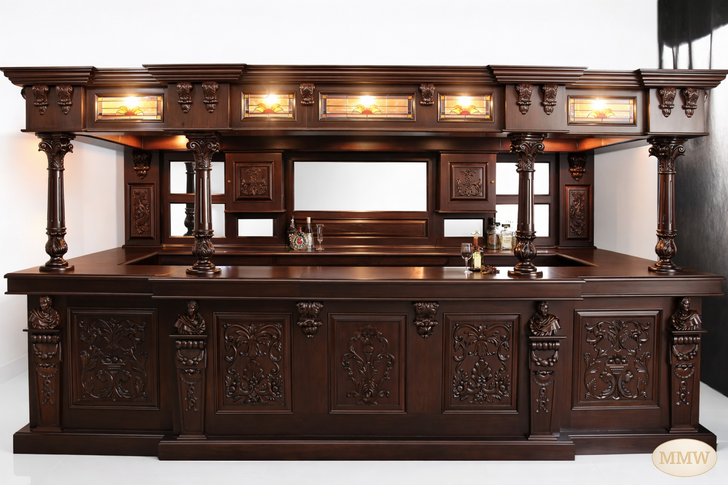 14ft Mahogany Stained Glass Canopy Pub Bar
