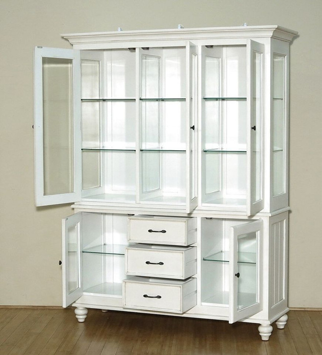 Antiqued White 3 Door Curio Display China Cabinet