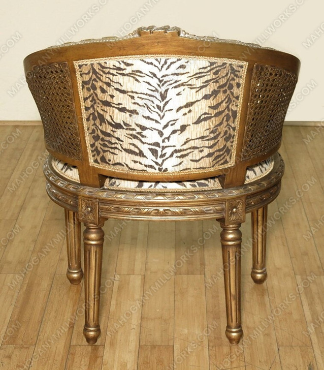 Antiqued Gold Rattan Upholstered Occasional Arm Chair