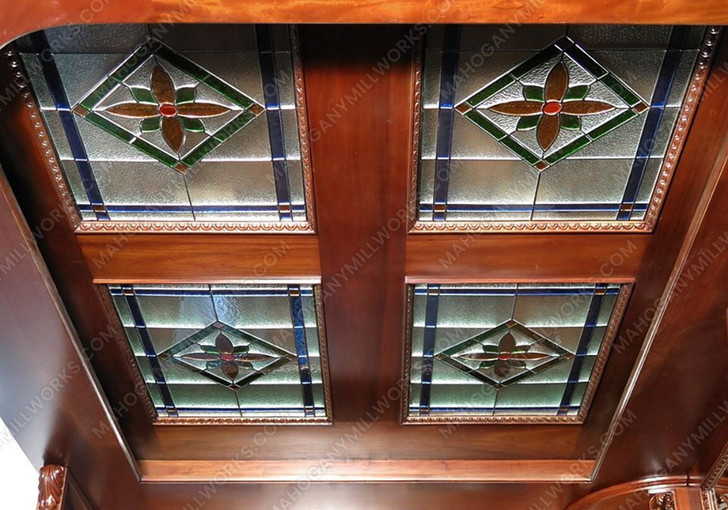 7.5ft Solid Mahogany Corner Canopy Bar w/ Leaded Stained Glass