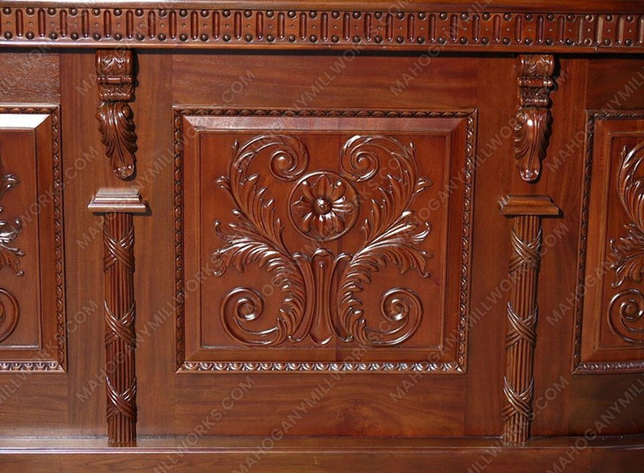 8ft Carved Mahogany Corner Canopy Bar w/ Stained Glass