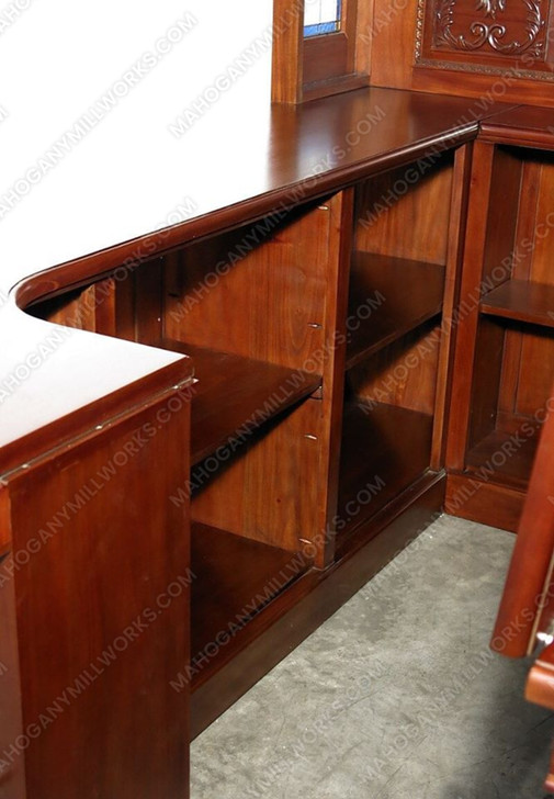 7.5ft Solid Mahogany Corner Canopy Bar w/ Leaded Stained Glass
