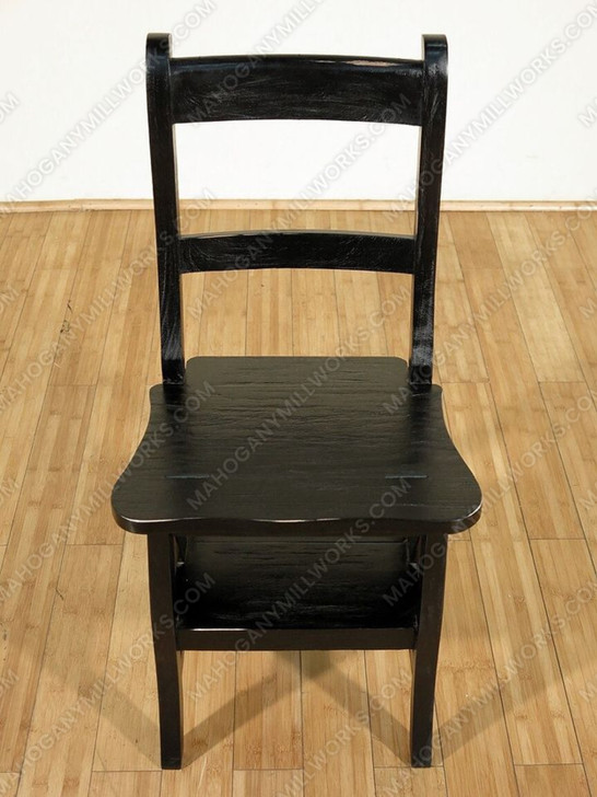 Solid Mahogany Rustic Distressed Black Ladder Chair Library Step Stool