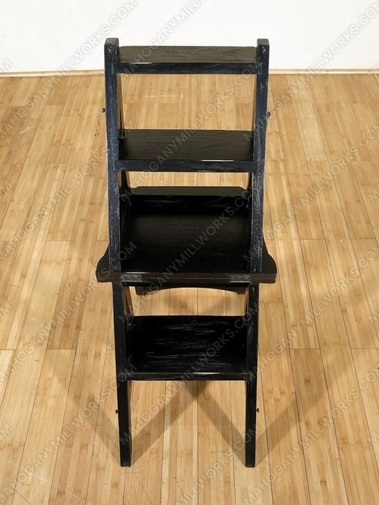 Solid Mahogany Rustic Distressed Black Ladder Chair Library Step Stool