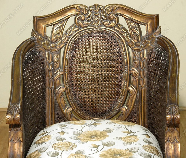 French Antiqued Gold & Rattan Occasional Chair
