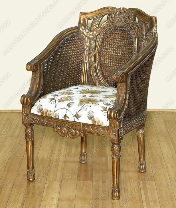 French Antiqued Gold & Rattan Occasional Chair