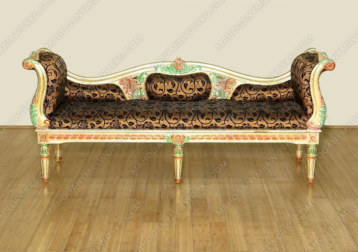 6.5ft Antiqued Gold Settee Bench