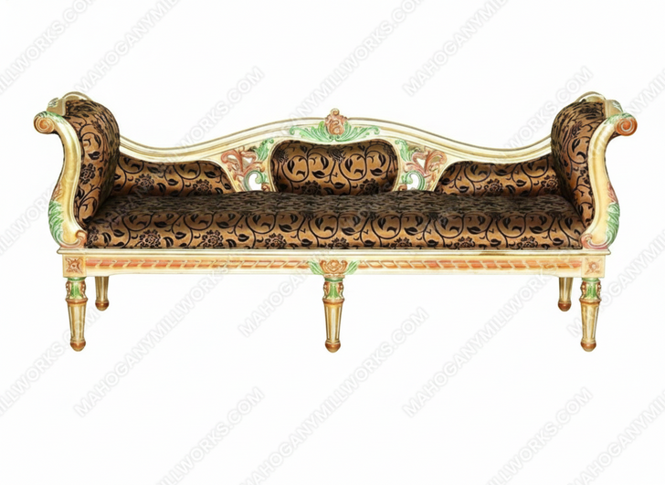 6.5ft Antiqued Gold Settee Bench