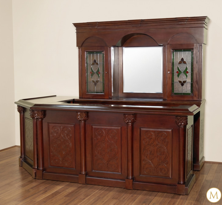 9.5ft Dark Mahogany L-Shape Pub Bar