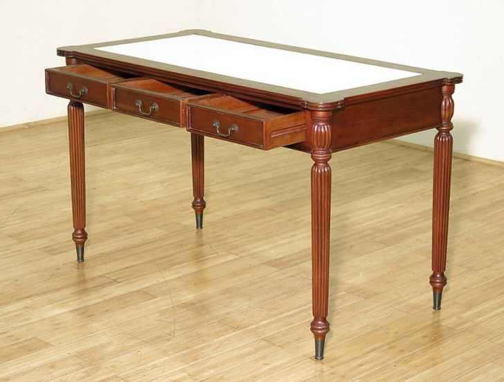4ft Distressed Mahogany Sheraton Cream Leather Top Office Writing Desk