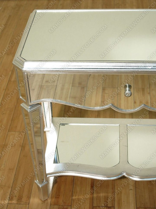 Silver Mirrored One Drawer End Side Table w/ Shelf