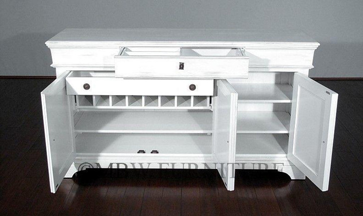 Antiqued White Solid Hardwood Sideboard Buffet Server