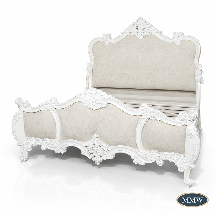 White Upholstered Rococo Bed
