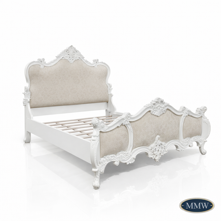 White Upholstered Rococo Bed