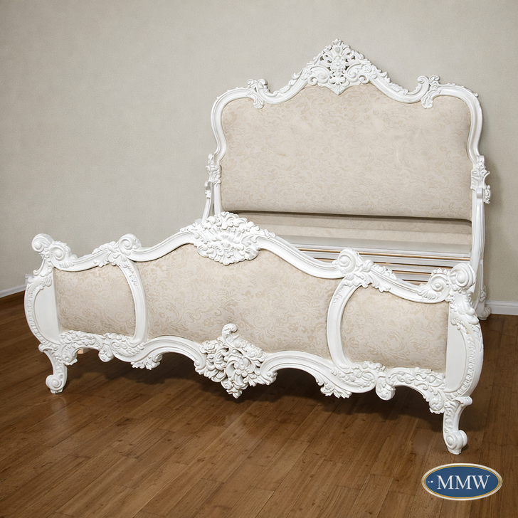 White Upholstered Rococo Bed