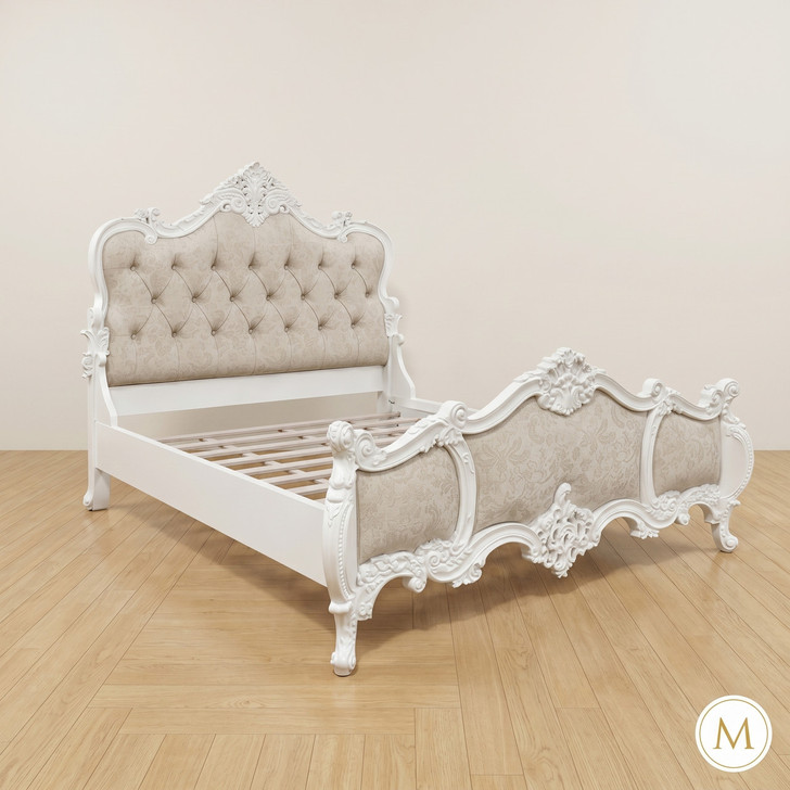White Upholstered Rococo Bed