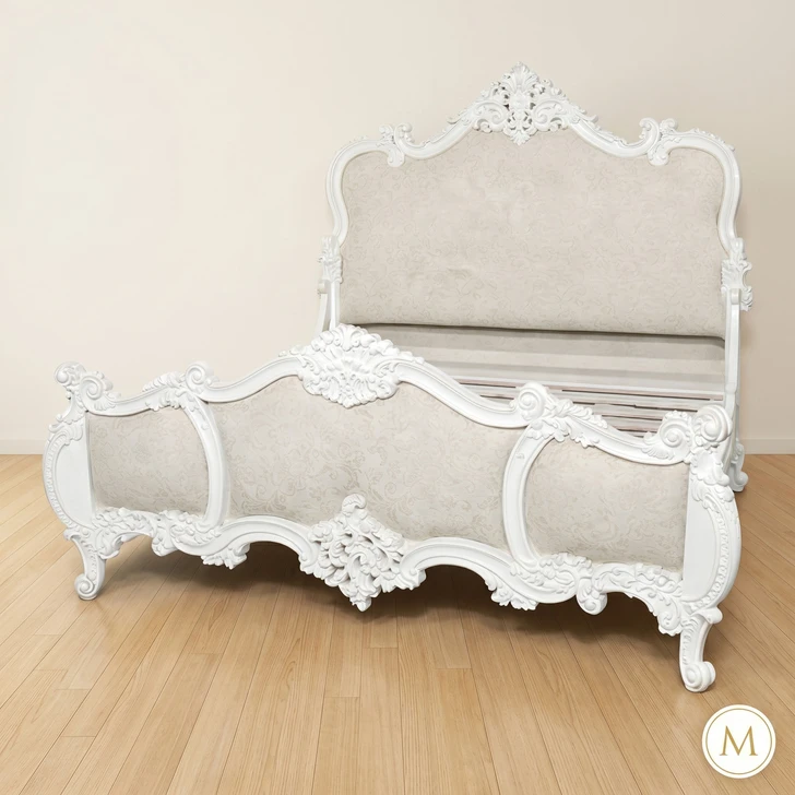 White Upholstered Rococo Bed