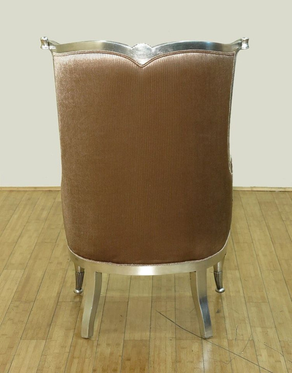 Antiqued Silver Leaf Finish Upholstered Accent Wingback Arm Chair