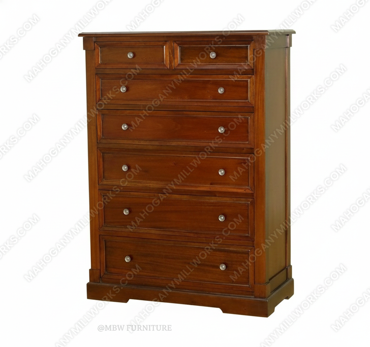 Solid Mahogany 7 Drawer Tall Boy Chest Dresser