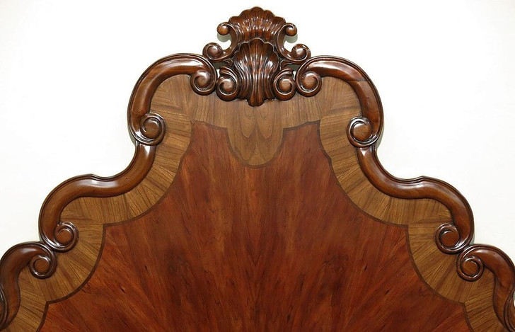 Solid Mahogany Inlaid Eastern King Carved Bed w/ Scrolls