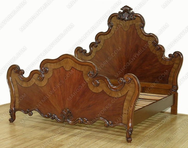 Exquisite rococo mahogany bed with Inlay