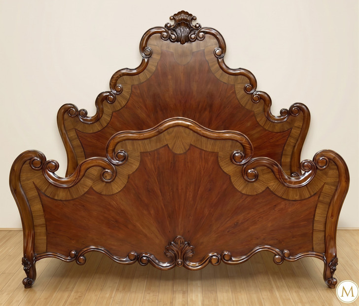 Exquisite rococo mahogany bed with Inlay