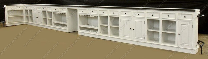 30ft White Commercial Marble Top Bar Front w/Hand & Foot Rails