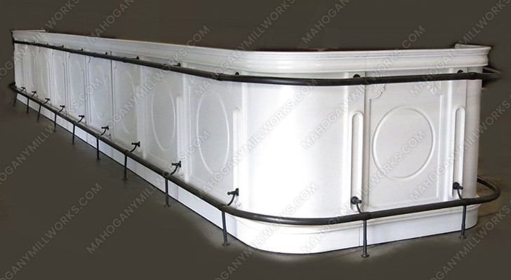 30ft White Commercial Marble Top Bar Front w/Hand & Foot Rails