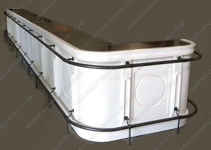 30ft White Commercial Marble Top Bar Front w/Hand & Foot Rails