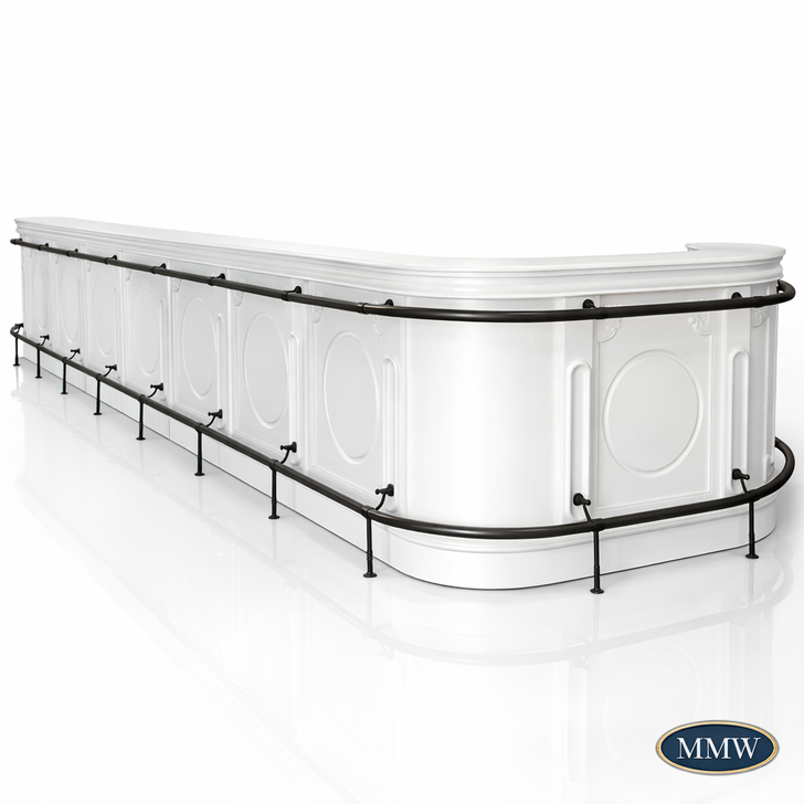 30ft Curved White Classic Pub Bar with Rails