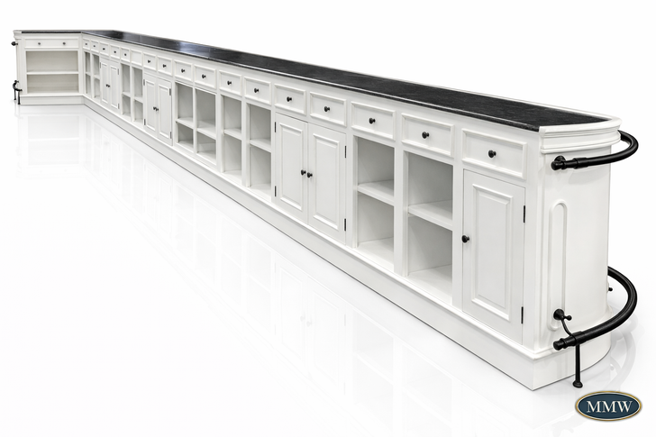 30ft Curved White Classic Pub Bar with Rails