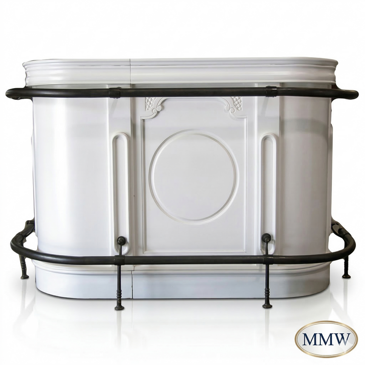 30ft Curved White Classic Pub Bar with Rails