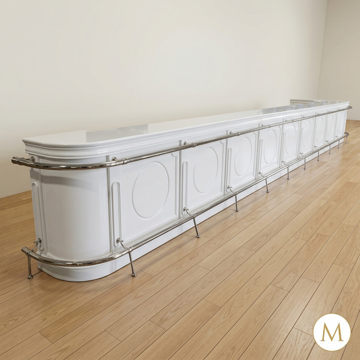 30ft Curved White Classic Pub Bar Front w/ Marble