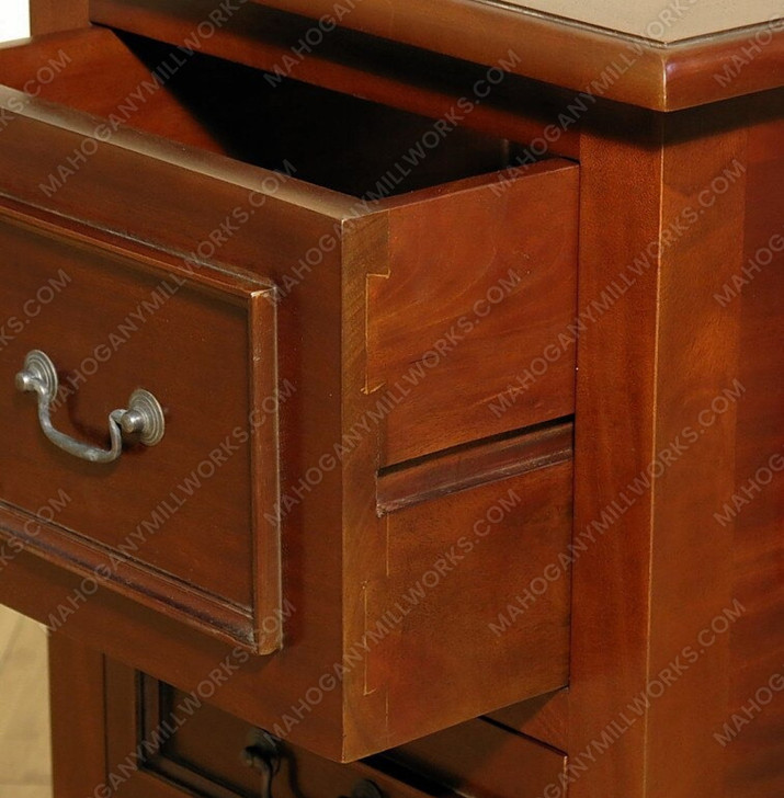 Solid Mahogany 2 Drawer End Side Table w/ Glass Top