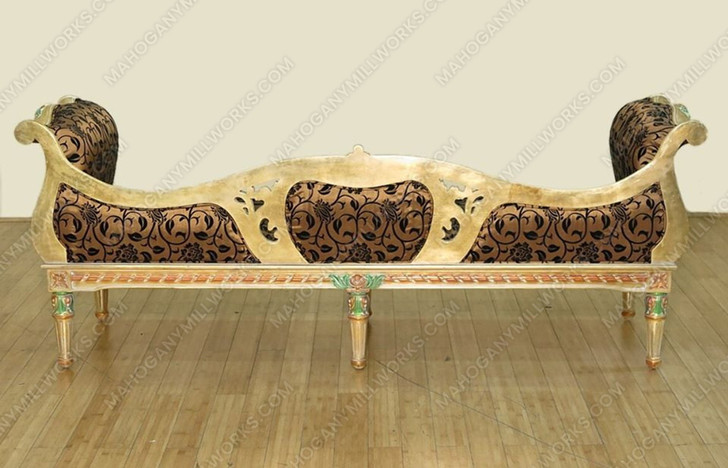 7ft Antiqued Gold Upholstered Bed Bench Chaise