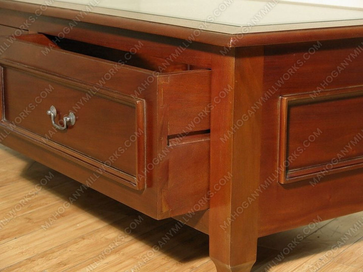 5ft Distressed Walnut 2 Drawer Rectangular Coffee Table w/ Glass Top