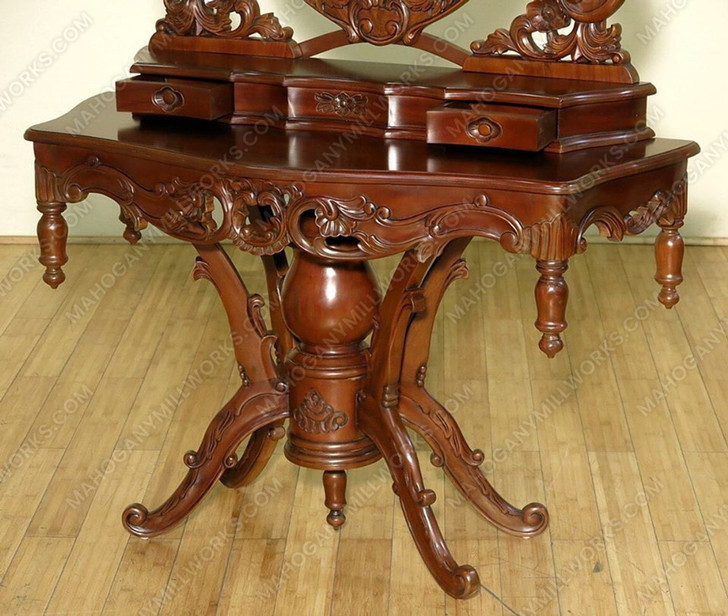 Walnut French Rococo Make-up Vanity w/ Stool