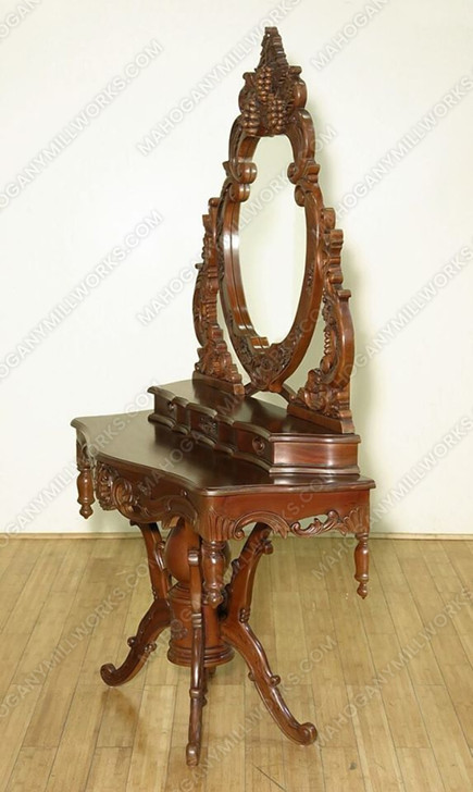 Walnut French Rococo Make-up Vanity w/ Stool