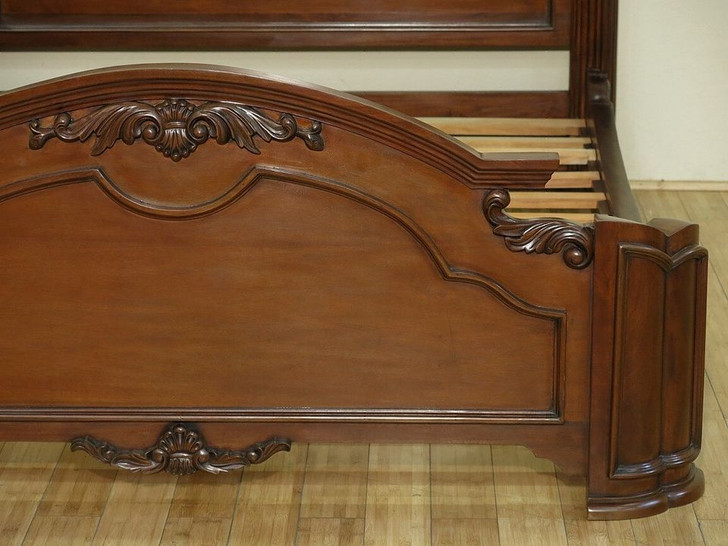 Solid Mahogany Carved Full Panel Bed