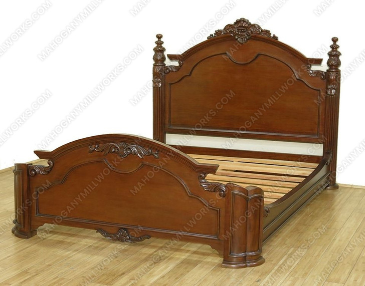 Solid Mahogany Carved Full Panel Bed