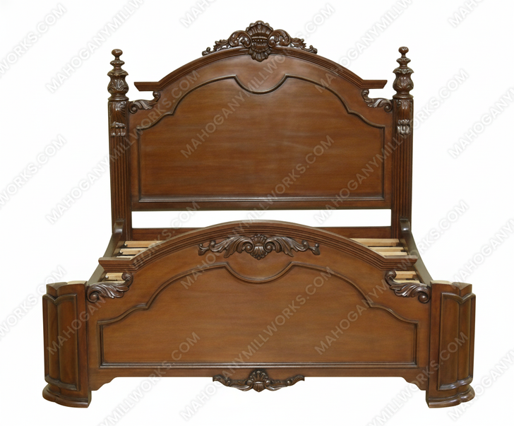 Solid Mahogany Carved Full Panel Bed