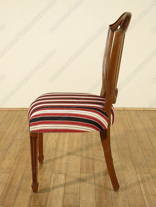 Pair of 2 Solid Mahogany Hepplewhite Shield Back Striped Side Chairs