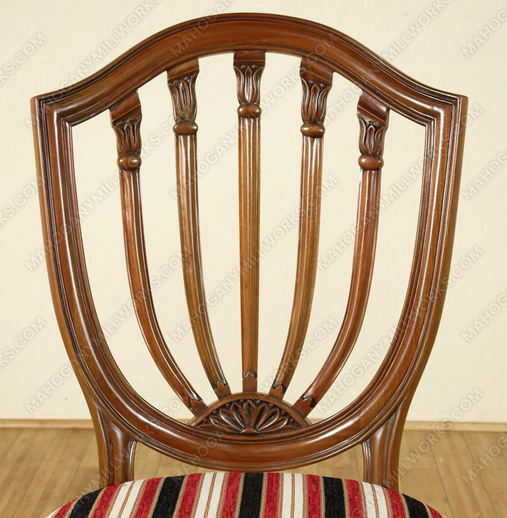 Pair of 2 Solid Mahogany Hepplewhite Shield Back Striped Side Chairs