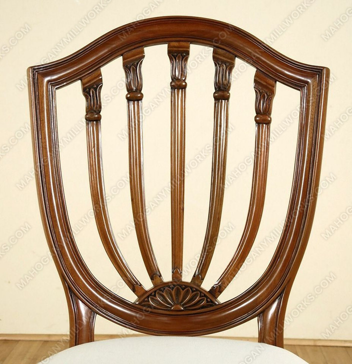 Pair of 2 Solid Mahogany Hepplewhite Shield Back Cream Side Chairs