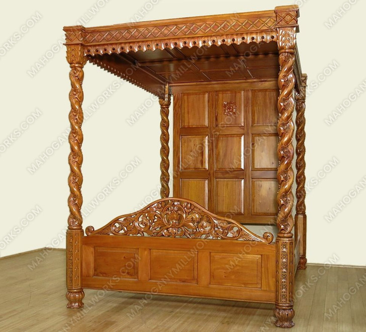 Golden Four-Post Barley Twist Canopy Bed
