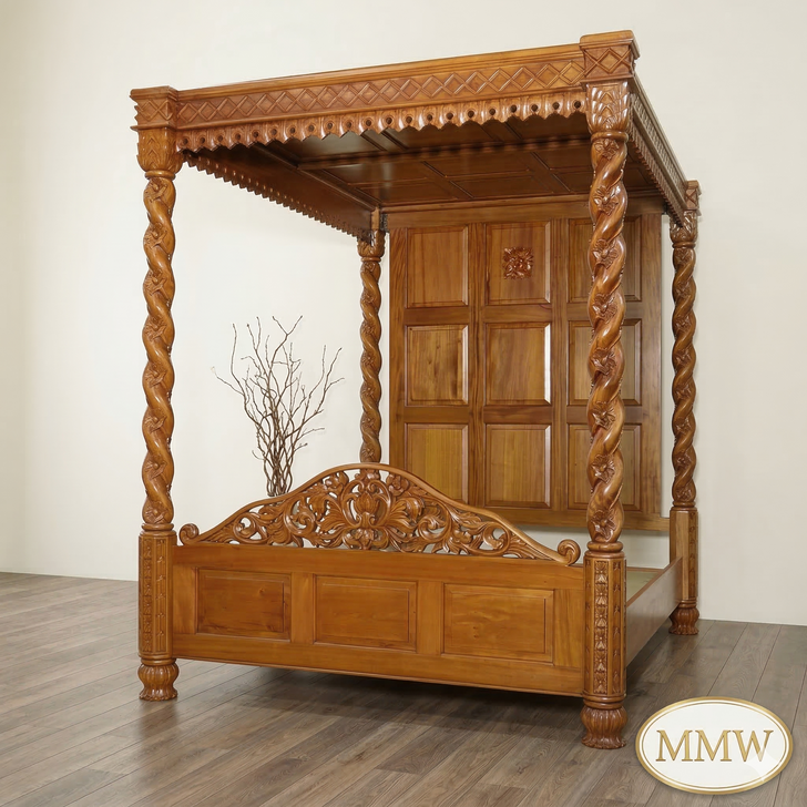 Golden Four-Post Barley Twist Canopy Bed