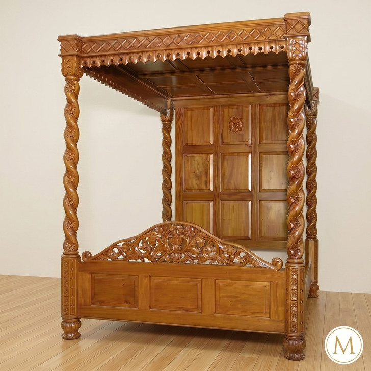 Golden Four-Post Barley Twist Canopy Bed