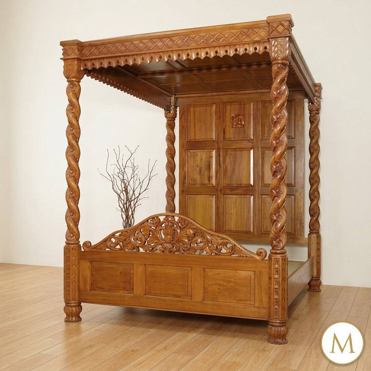 Golden Four-Post Barley Twist Canopy Bed