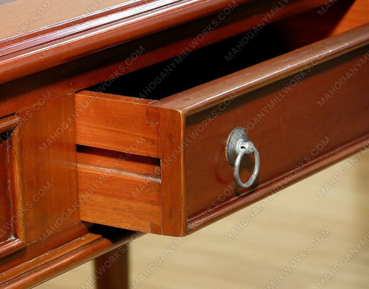 Solid Mahogany Sheraton Writing Table Desk w/ Faux Black Leather