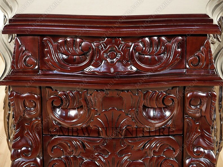 3pc Tea Brown Mahogany Rococo Bedroom Set